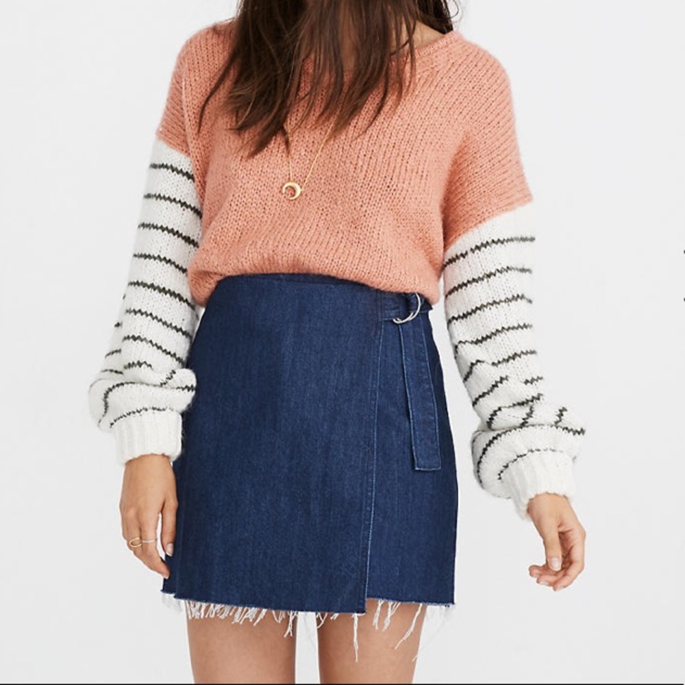 NWT Madewell Raw Hem Denim Wrap Skirt